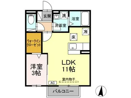 ウエスト FIELD(1LDK/1階)の間取り写真