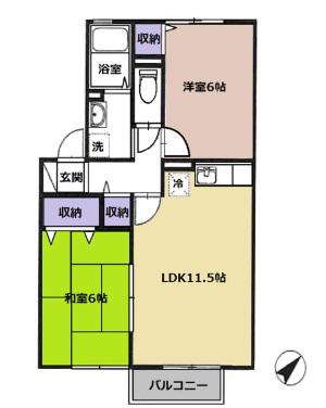 セジュール竹D(2LDK/1階)の間取り写真
