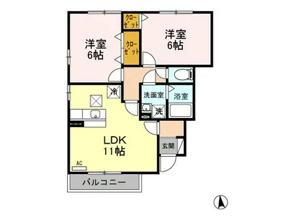 グリーン・リーフ熊倉 D(2LDK/1階)の間取り写真