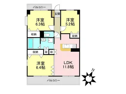 グラスィーユ(3LDK/2階)の間取り写真