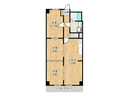 LCBコーポJ1号棟(3LDK/6階)の間取り写真