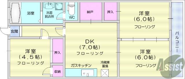 八百ふじ南光台ビル(3DK/4階)の間取り写真