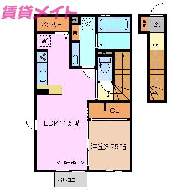 アルバグランデ金場 B棟(1LDK/2階)の間取り写真