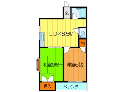 古川ビレッジ(2LDK/4階)の間取り写真