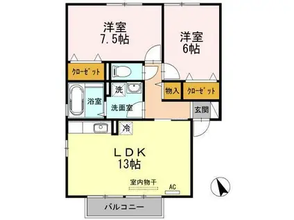 ジュアン ボヌール A棟(2LDK/2階)の間取り写真