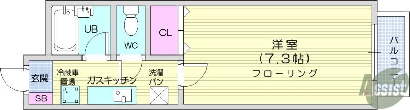 高秀館旭ヶ丘エリア(1K/1階)の間取り写真
