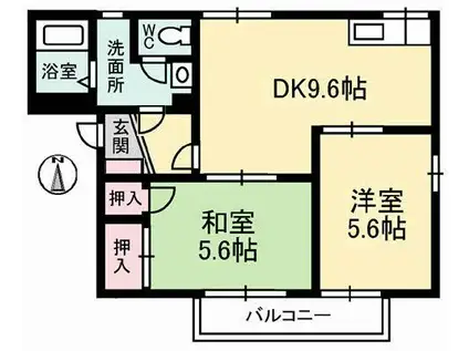 ドムス・ヒルズ A館(2DK/1階)の間取り写真