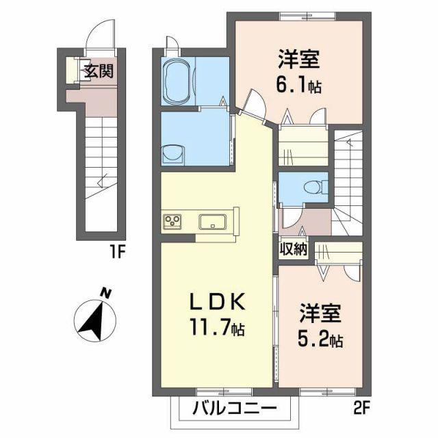 メゾン ソレイユ(2LDK/2階)の間取り写真