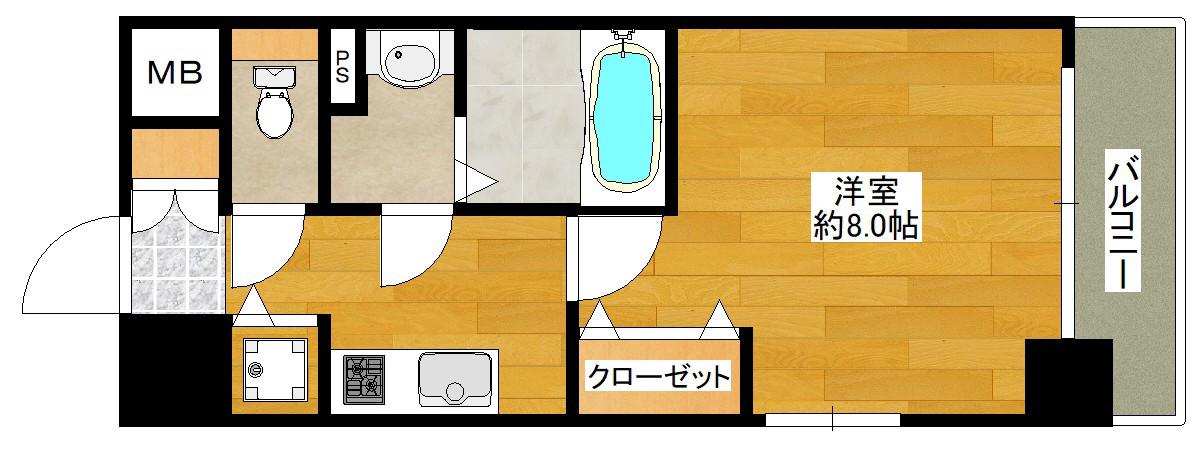 エストーネ江坂(1K/7階)の間取り写真