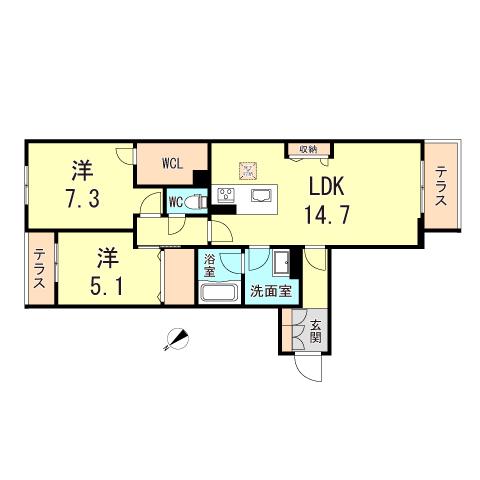 シャーメゾン ルポア(2LDK/1階)の間取り写真