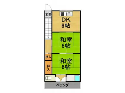 扇荘(2DK/2階)の間取り写真