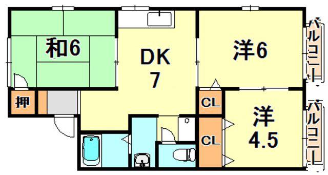 瑞ヶ丘ビラ(3DK/2階)の間取り写真