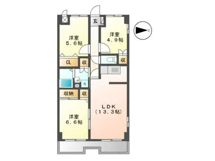 ブランシュラピーヌ(3LDK/4階)の間取り写真