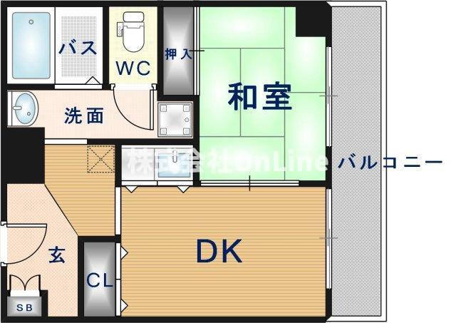 アーバンエース上本町パル(1DK/9階)の間取り写真