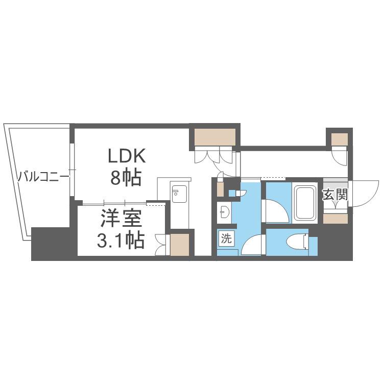 コンフォリア・リヴ本町ウエストQ(1LDK/11階)の間取り写真
