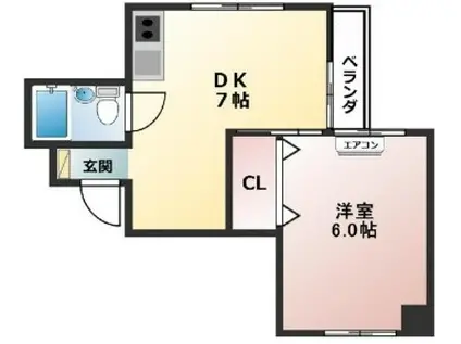 コーポアカシヤ(1DK/4階)の間取り写真