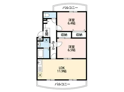 シャルム弐番館(2LDK/3階)の間取り写真