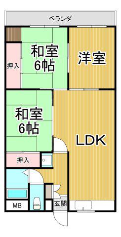 東朋第一マンション(3LDK/6階)の間取り写真