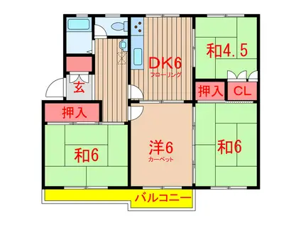 習志野台団地12街区15号棟(4DK/4階)の間取り写真