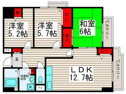 シーダーエクセレントII(3LDK/6階)の間取り写真