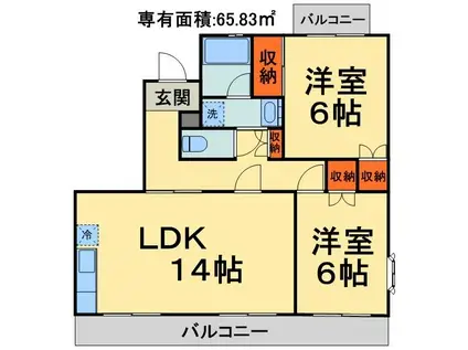 長沼町KHハイツA(2LDK/2階)の間取り写真