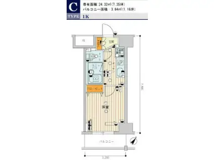 スカイコート新小岩(1K/12階)の間取り写真