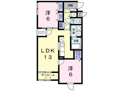 アイファ(2LDK/1階)の間取り写真