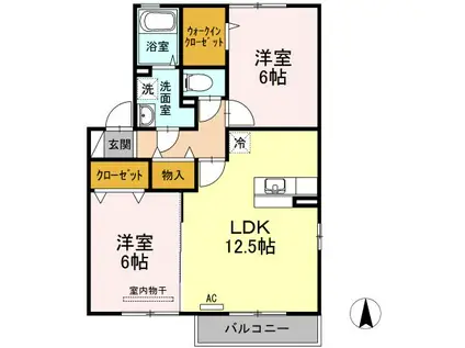 ビーンズヒルA(2LDK/2階)の間取り写真