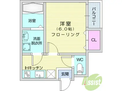 AZUL保春院(1K/2階)の間取り写真