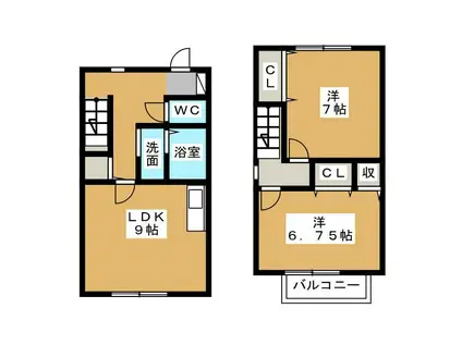 セジュールソシア(2DK/2階)の間取り写真