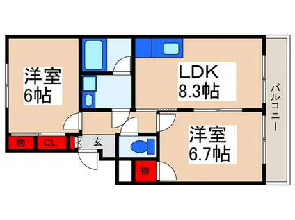 SUNCITY・HIKOTA Bー1(2LDK/2階)の間取り写真