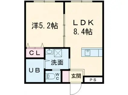 リュヌ・ド・ミエル(1LDK/2階)の間取り写真