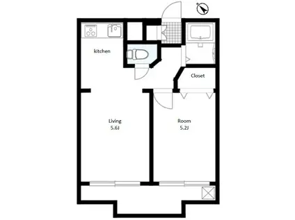 駒場東大前駅 徒歩3分 2人入居可 オートロック有 広々33平米(2K/2階)の間取り写真