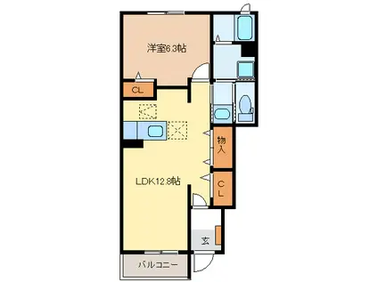 カーサ・中野(1LDK/1階)の間取り写真