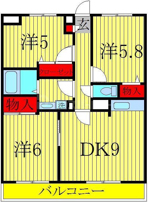 ローズウッド(3DK/1階)の間取り写真
