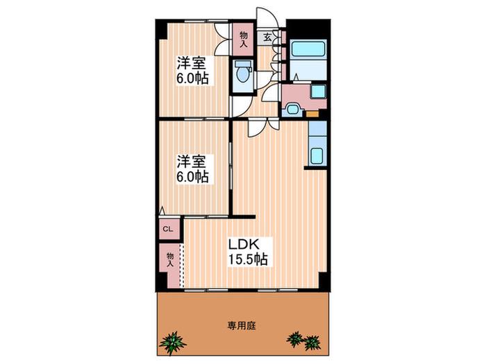 シャルム肥後(2LDK/1階)の間取り写真