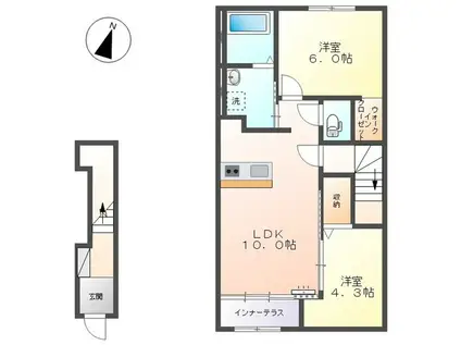 羽生市東スターテラスII(2LDK/2階)の間取り写真