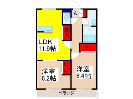プライマリー(2LDK/2階)の間取り写真
