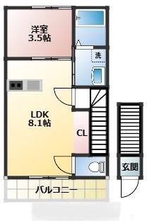 CASA PACIFICA 喜田村(1LDK/2階)の間取り写真