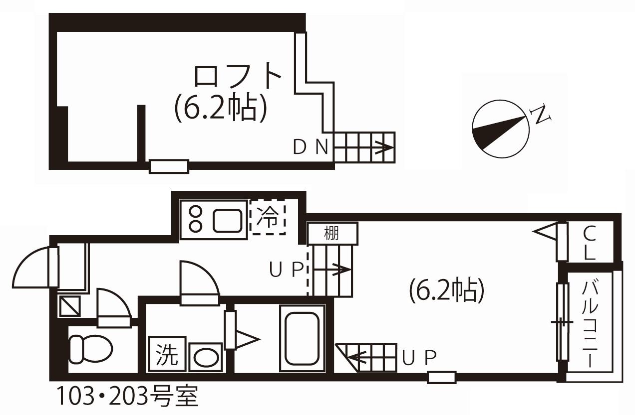 ハーモニーテラス川名町II(1K/2階)の間取り写真