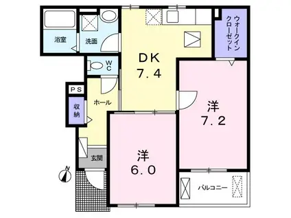 シーアクア(2DK/1階)の間取り写真