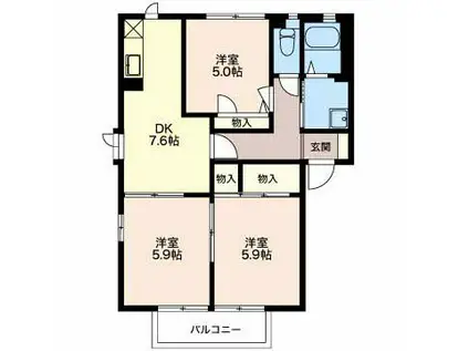 ディアスハル(3DK/1階)の間取り写真