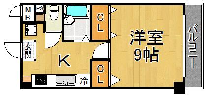 エストゥディオ甲子園口(1K/2階)の間取り写真