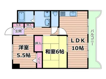 ハイツ三国(2LDK/3階)の間取り写真