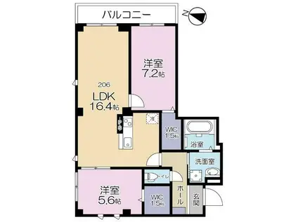エーフラット2(2LDK/2階)の間取り写真