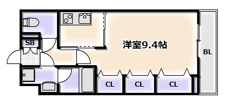 ウィルテラスなんば南(1K/10階)の間取り写真