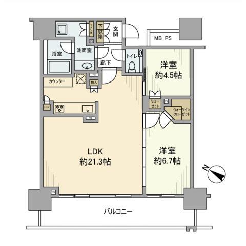 ブランズタワーみなとみらい(2LDK/13階)の間取り写真
