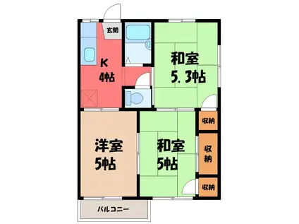 コーポたちばな B(3K/2階)の間取り写真