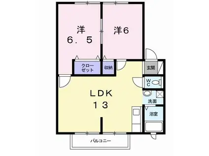 サンビレッジ横田A(2LDK/2階)の間取り写真