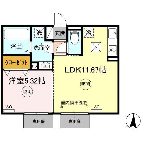 DーROOMシャンヴル(1LDK/1階)の間取り写真